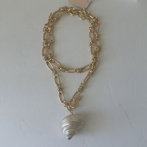Camila Coelho Gold Color Necklace Chain & Knot w Natural Conch Shell Pendant